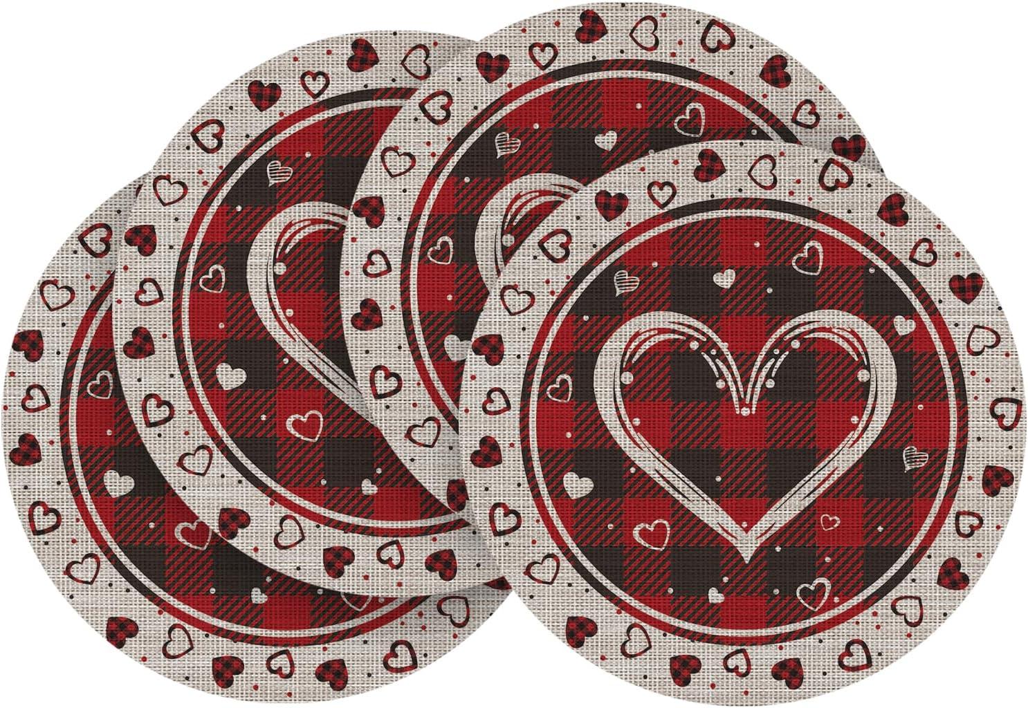 image:imageArtoid Mode Hearts Vinyl Valentines Day Placemats Set of 4 12x18 Inch Wipeable NonSlip PVC Place Mats for Party Kitchen Dining DecorRed