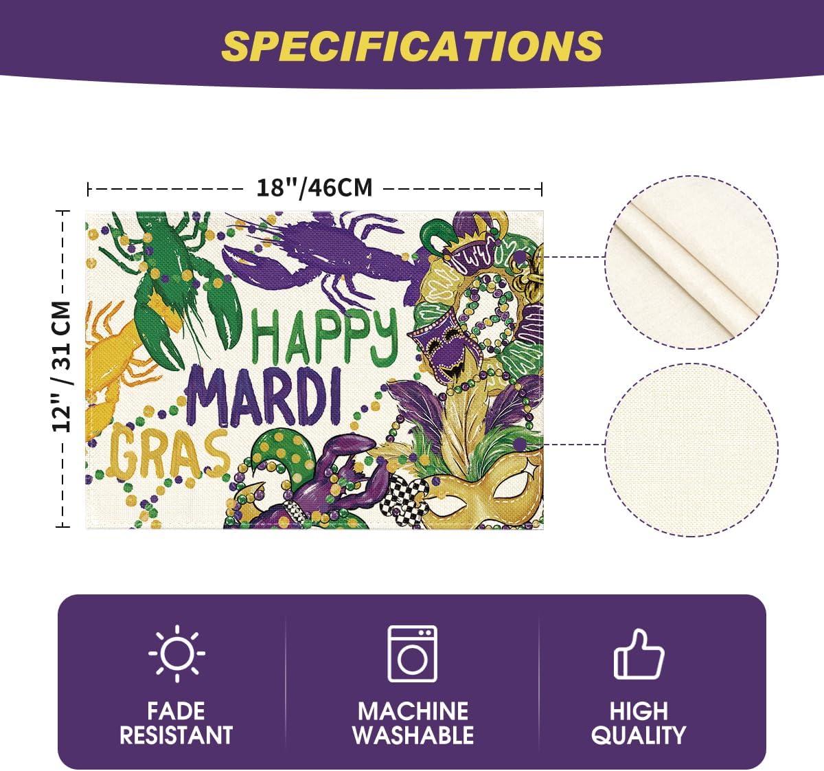 image:imageArtoid Mode Iris Lobster Mask Happy Mardi Gras Placemats Set of 4 12x18 Inch Seasonal Spring Holiday Table Mats for Party Kitchen Dining Decoration