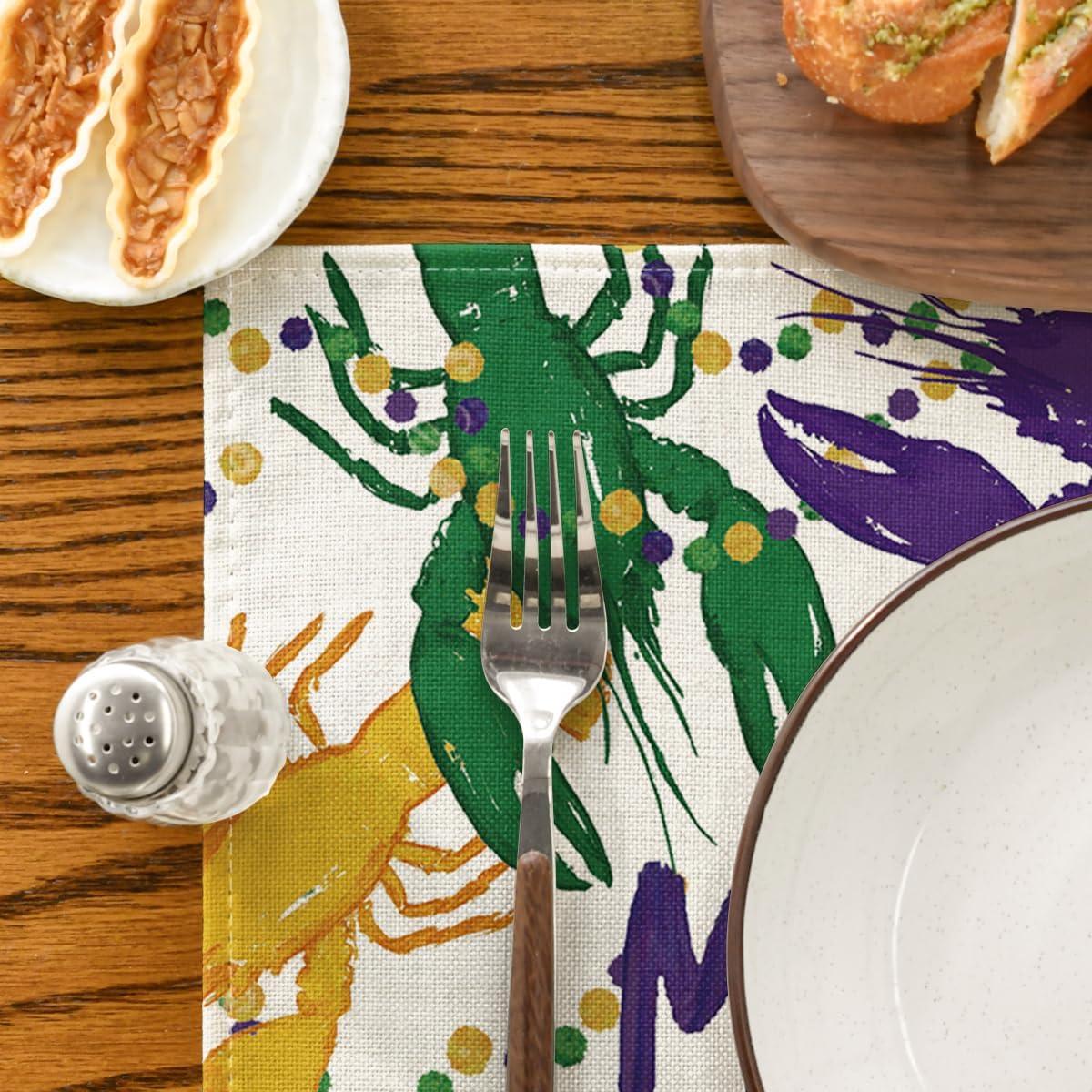 image:imageArtoid Mode Iris Lobster Mask Happy Mardi Gras Placemats Set of 4 12x18 Inch Seasonal Spring Holiday Table Mats for Party Kitchen Dining Decoration
