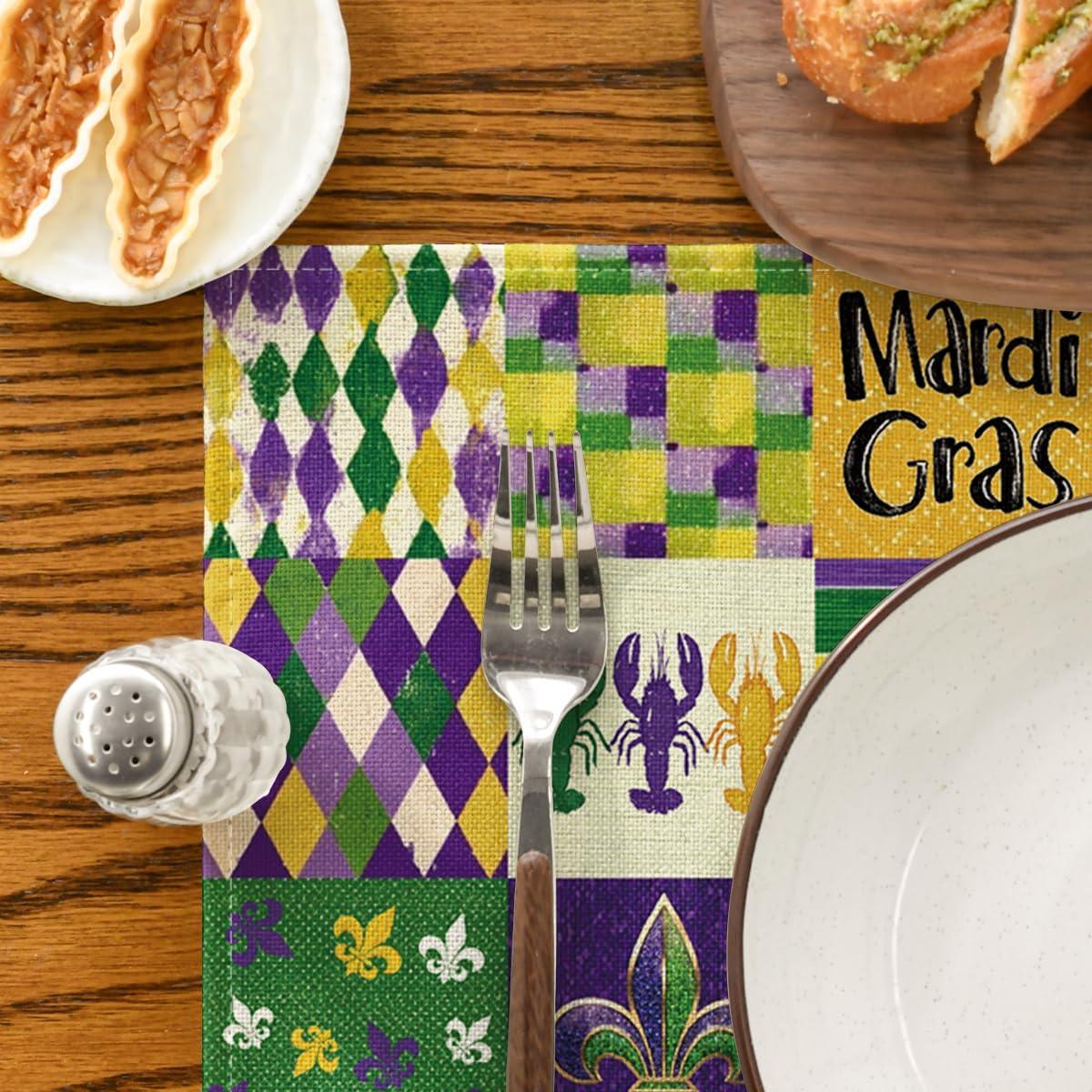 image:imageArtoid Mode Iris Mask Lobster Mardi Gras Placemats Set of 4 12x18 Inch Seasonal Spring Holiday Table Mats for Party Kitchen Dining Decoration