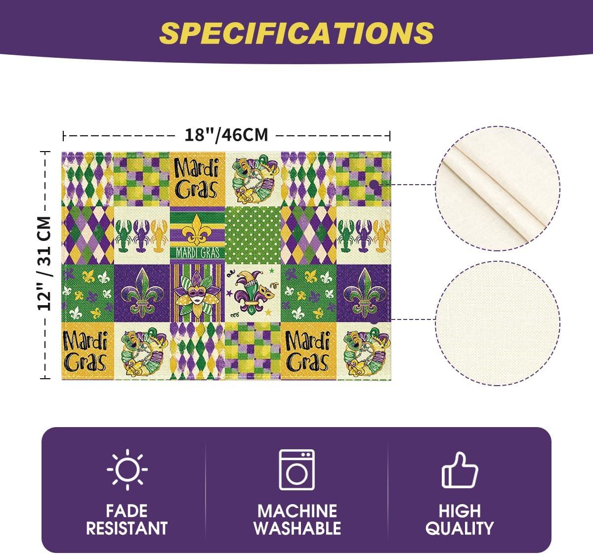 image:imageArtoid Mode Iris Mask Lobster Mardi Gras Placemats Set of 4 12x18 Inch Seasonal Spring Holiday Table Mats for Party Kitchen Dining Decoration