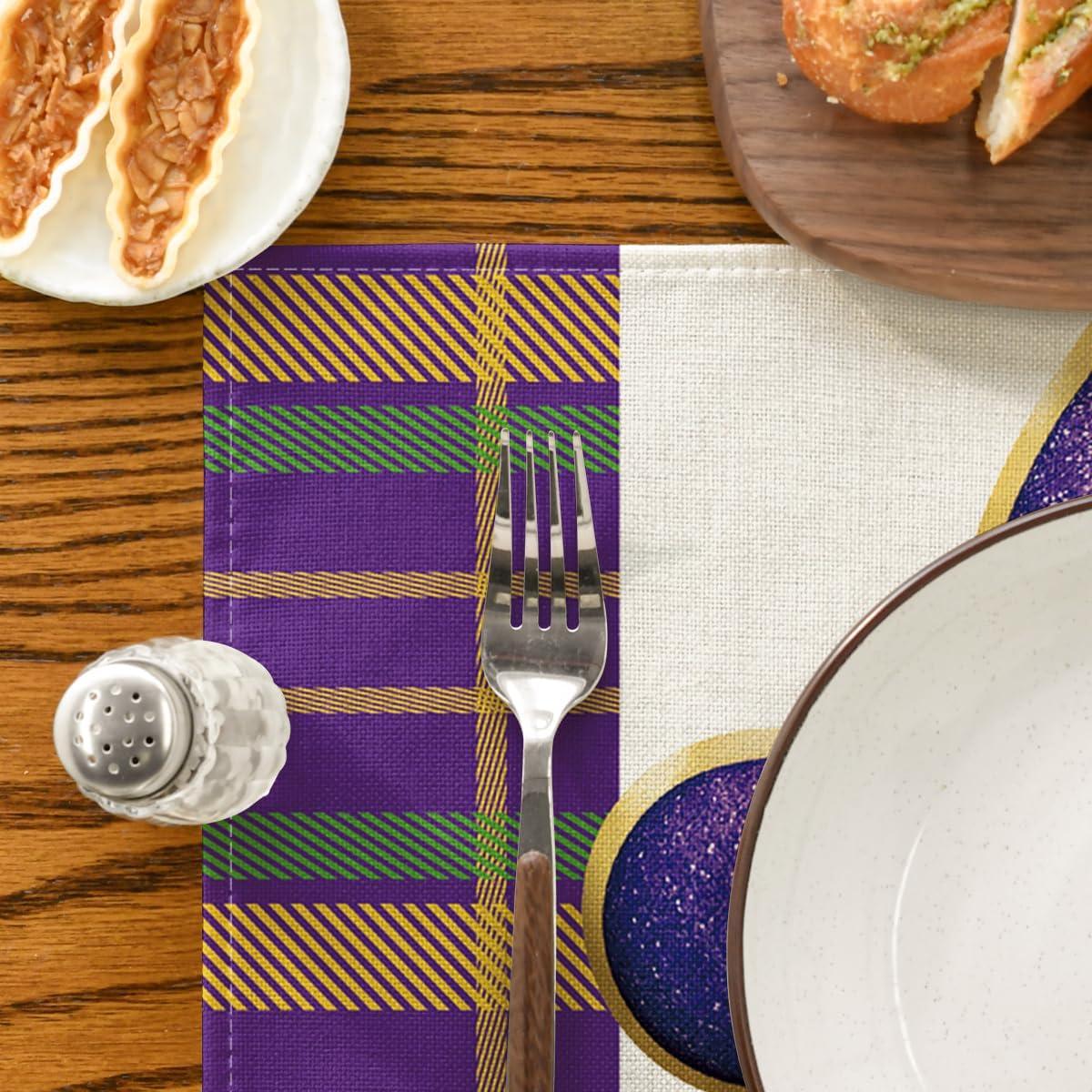 image:imageArtoid Mode Iris Stripes Mardi Gras Carnival Placemats Set of 4 12x18 Inch Seasonal Table Mats for Party Kitchen Dining Decoration
