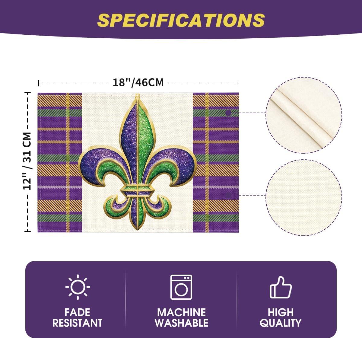 image:imageArtoid Mode Iris Stripes Mardi Gras Carnival Placemats Set of 4 12x18 Inch Seasonal Table Mats for Party Kitchen Dining Decoration