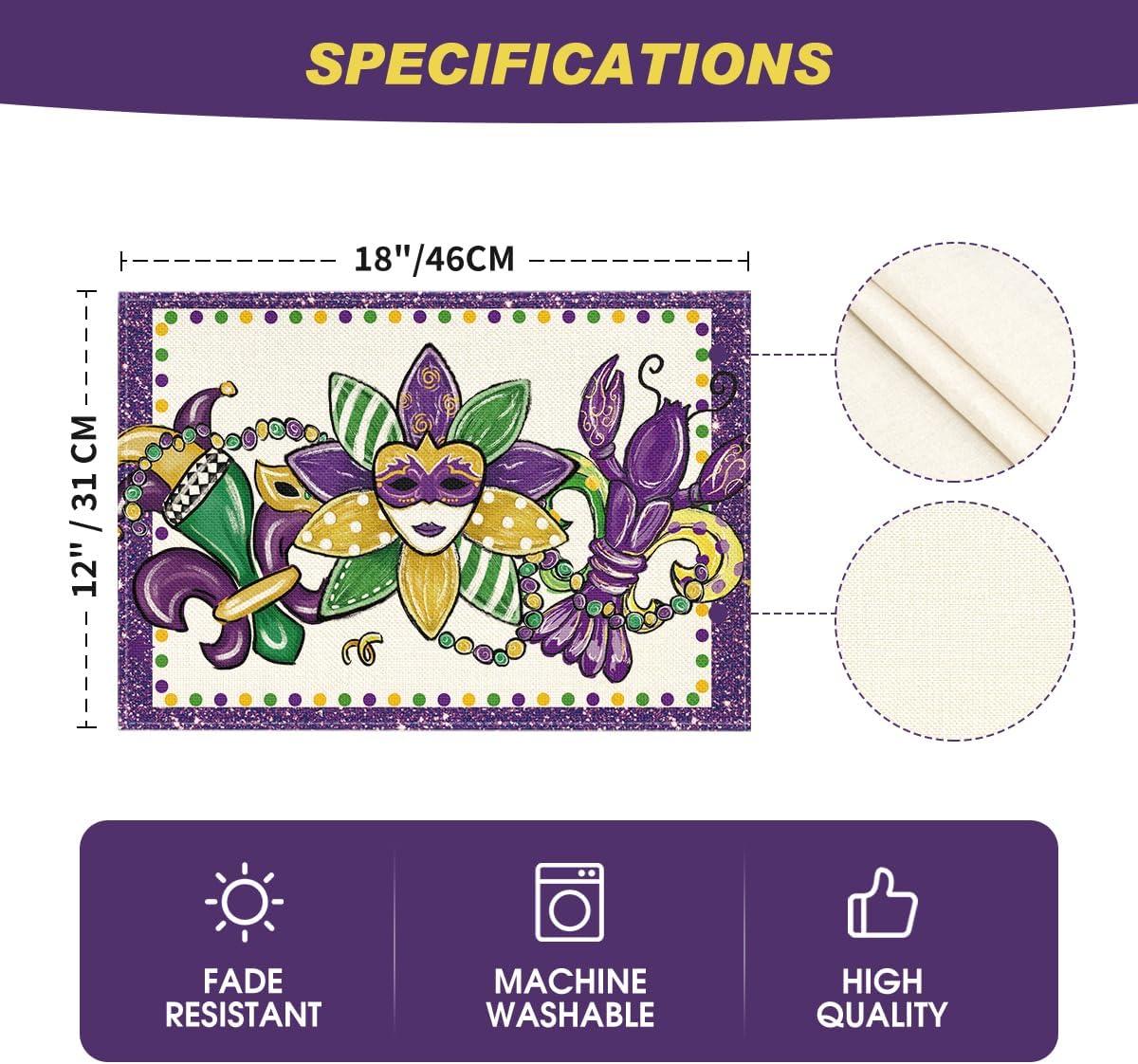 image:imageArtoid Mode Mask Lobster Iris Mardi Gras Placemats Set of 4 12x18 Inch Seasonal Carnival Holiday Table Mats for Party Kitchen Dining Decoration