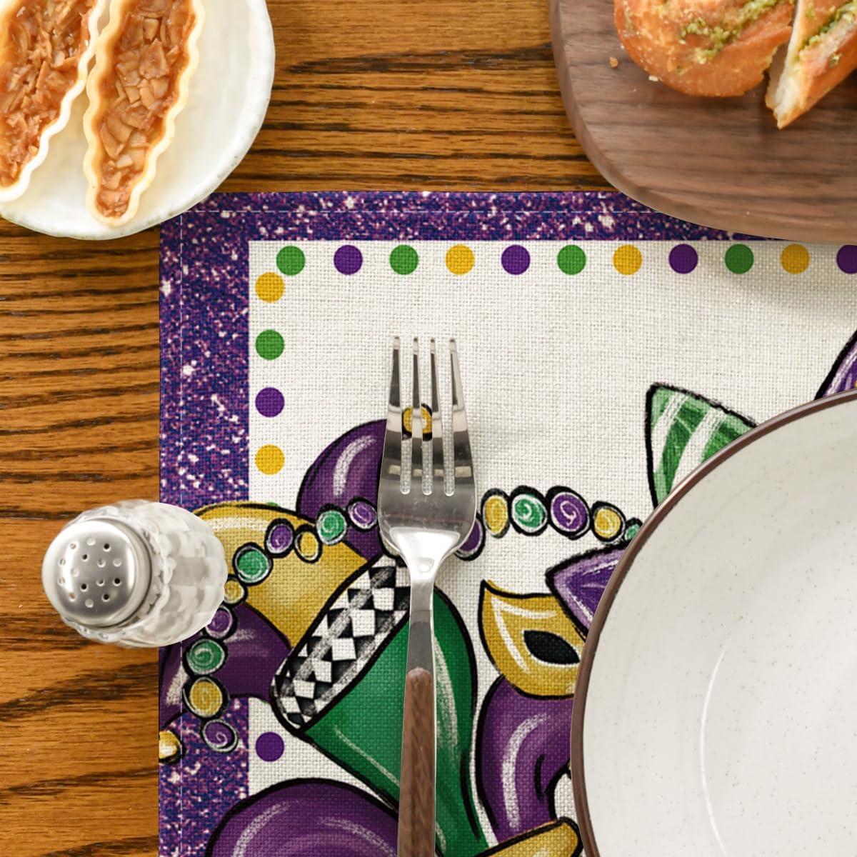 image:imageArtoid Mode Mask Lobster Iris Mardi Gras Placemats Set of 4 12x18 Inch Seasonal Carnival Holiday Table Mats for Party Kitchen Dining Decoration
