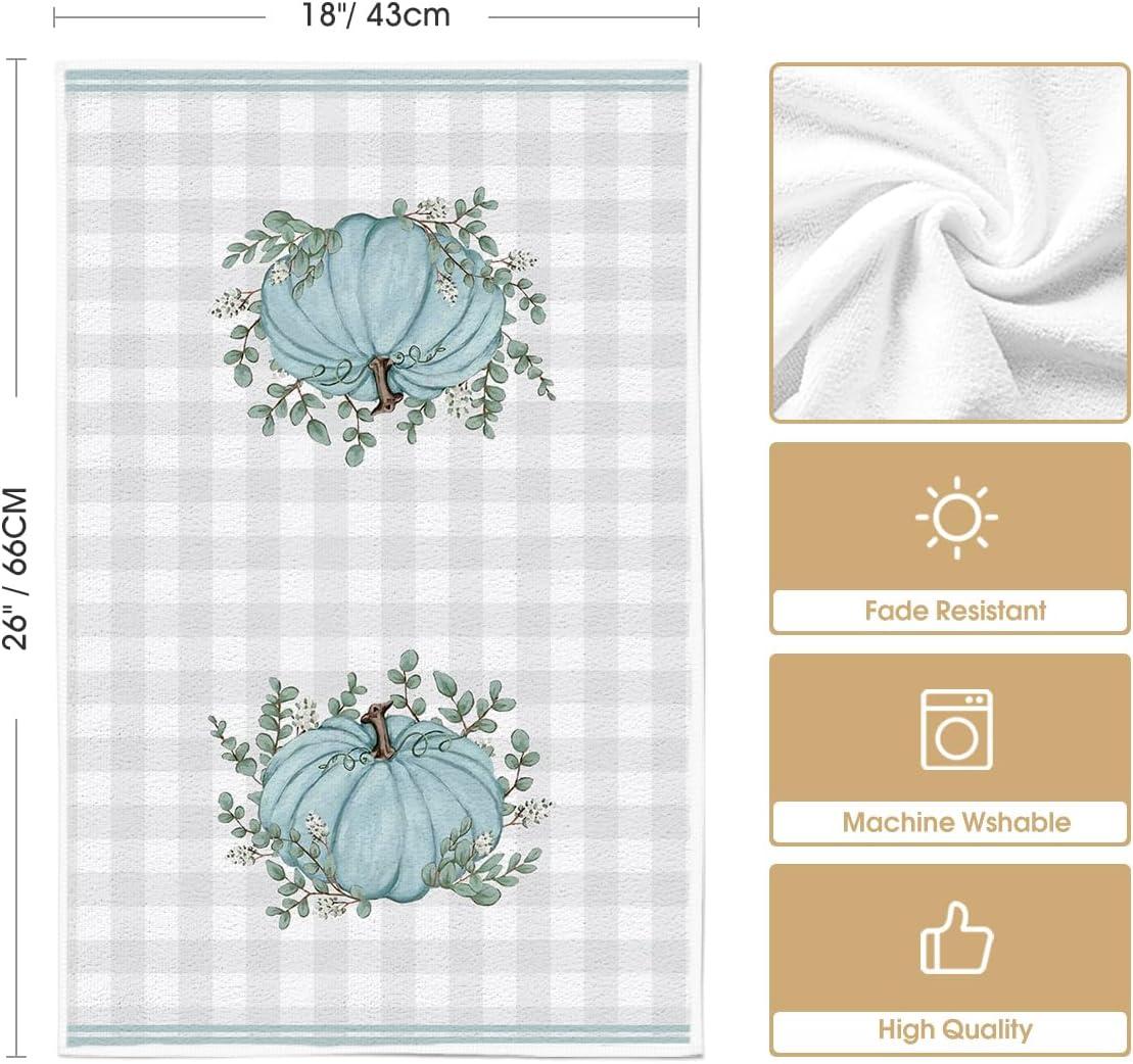 image:imageArtoid Mode Orange Eucalyptus Leaves Hello Pumpkin Fall Kitchen Towels Dish Towels 18x26 Inch Farmhouse Give Thanks Decoration Hand Towels Set of 4Grey