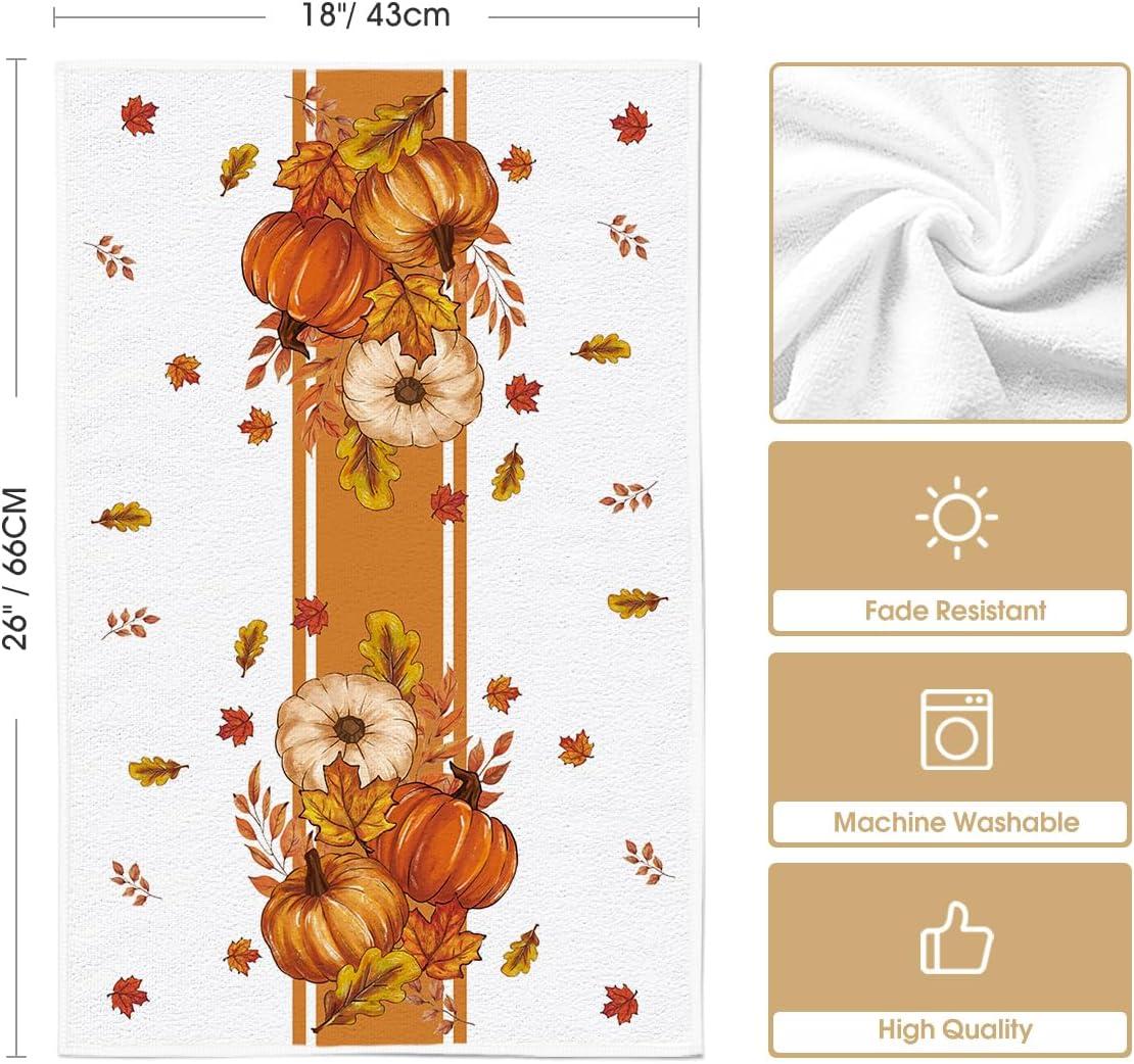 image:imageArtoid Mode Pink Stripes Pumpkin Happy Fall Kitchen Towels Dish Towels 18x26 Inch Farmhouse Maple Leaves Decoration Hand Towels Set of 2Orange