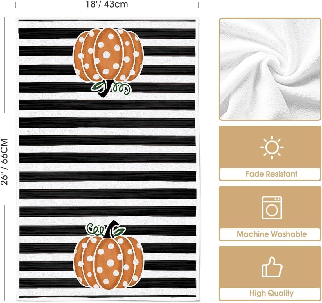 image:imageArtoid Mode Stripes Polka Dot Hello Pumpkin Fall Kitchen Towels Dish Towels 18x26 Inch Farmhouse Maple Leaves Decoration Hand Towels Set of 4