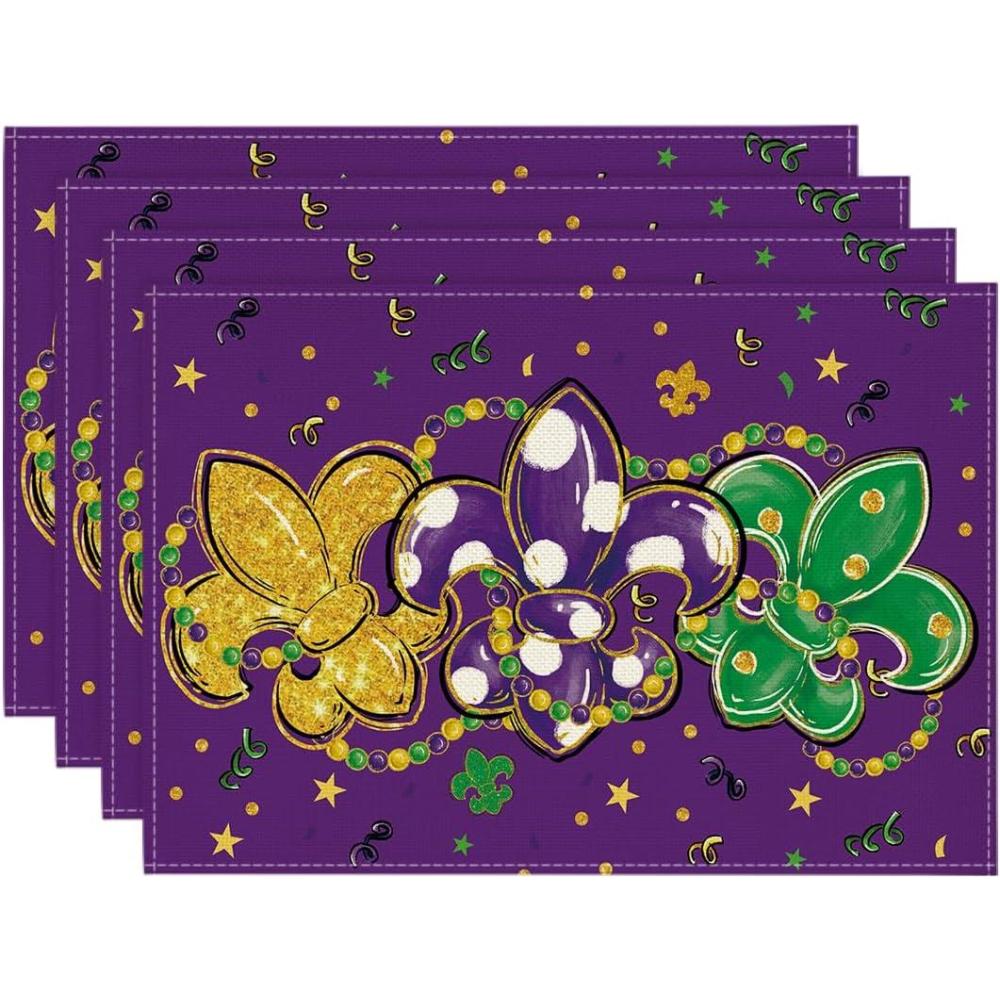 image:imageArtoid Mode Fleur De Lis Carnival Mardi Gras Placemats Set of 4 12x18 Inch Seasonal Spring Holiday Table Mats for Party Kitchen Dining DecorationPurple