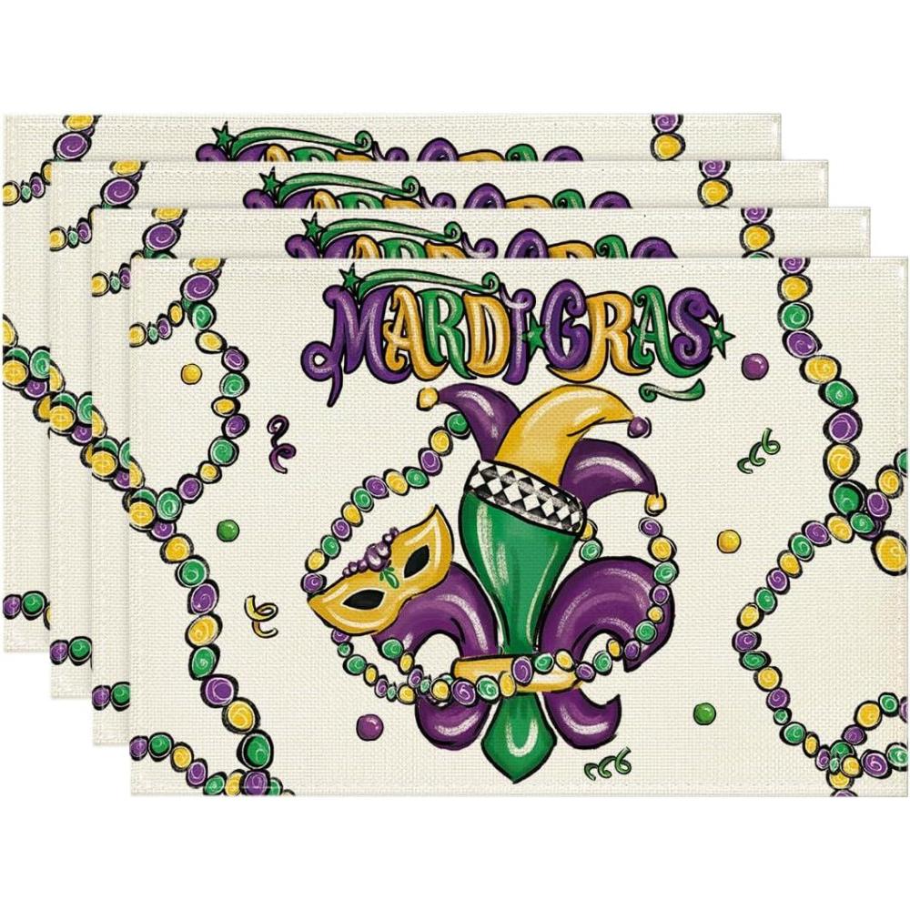 image:imageArtoid Mode Iris Jewelry Carnival Mardi Gras Placemats Set of 6 12x18 Inch Seasonal Festival Holiday Table Mats for Party Kitchen Dining DecorationBeige