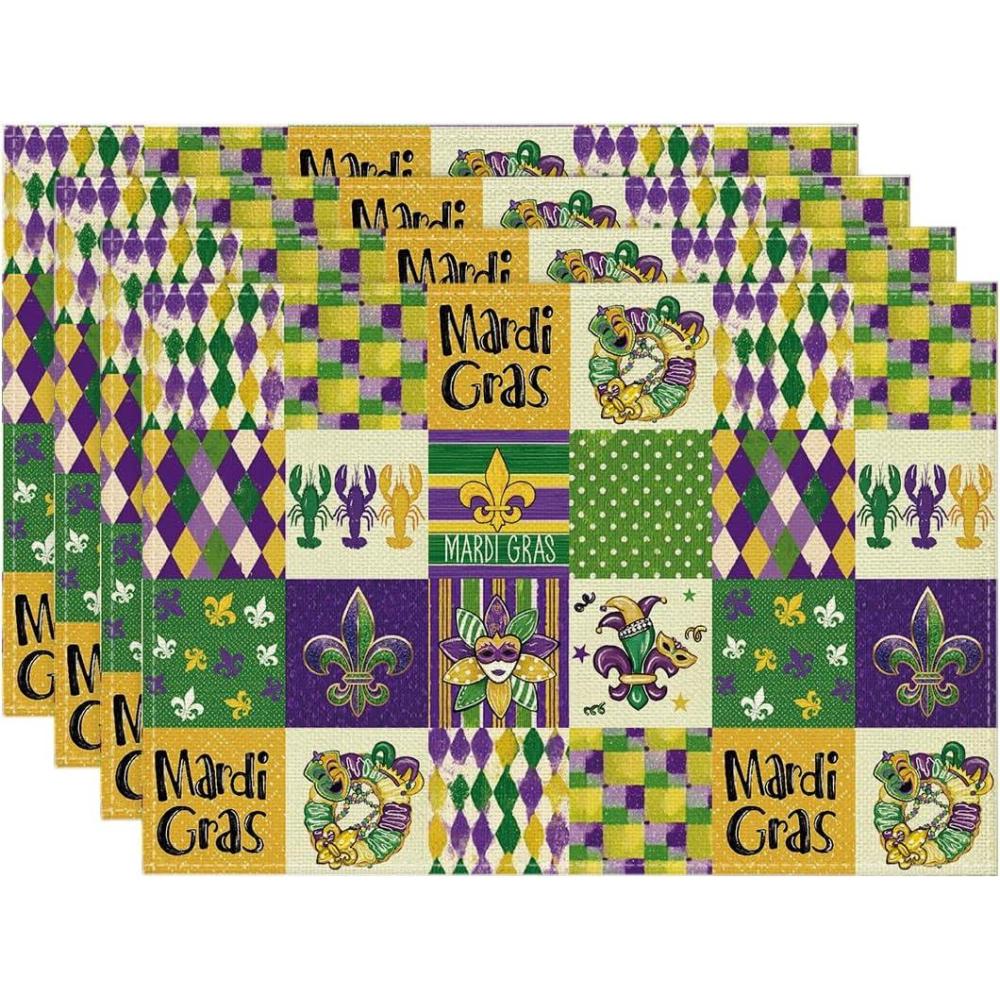 image:imageArtoid Mode Iris Mask Lobster Mardi Gras Placemats Set of 4 12x18 Inch Seasonal Spring Holiday Table Mats for Party Kitchen Dining Decoration