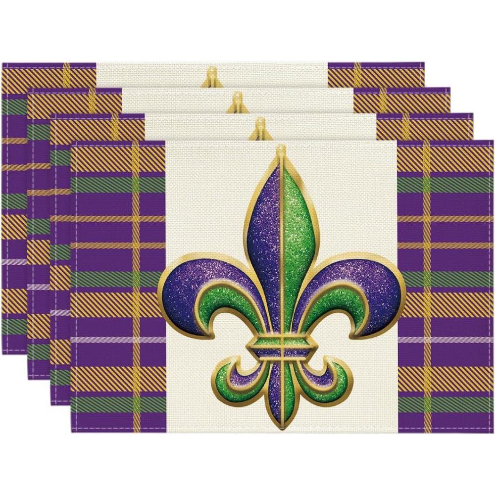 image:imageArtoid Mode Iris Stripes Mardi Gras Carnival Placemats Set of 4 12x18 Inch Seasonal Table Mats for Party Kitchen Dining Decoration