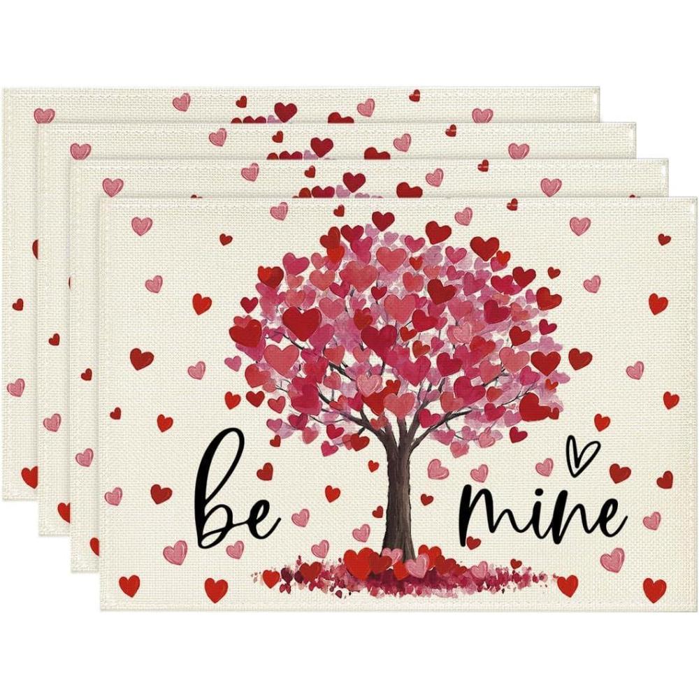 image:imageArtoid Mode Love Tree Valentine Placemats Set of 4 12x18 Inch Seasonal Anniversary Holiday Table Mats for Party Kitchen Dining Decoration