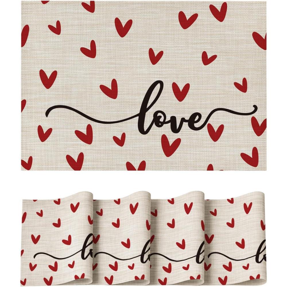 image:imageArtoid Mode Love Vinyl Valentines Day Placemats Set of 4 12x18 Inch Wipeable NonSlip PVC Place Mats for Party Kitchen Dining DecorBeige