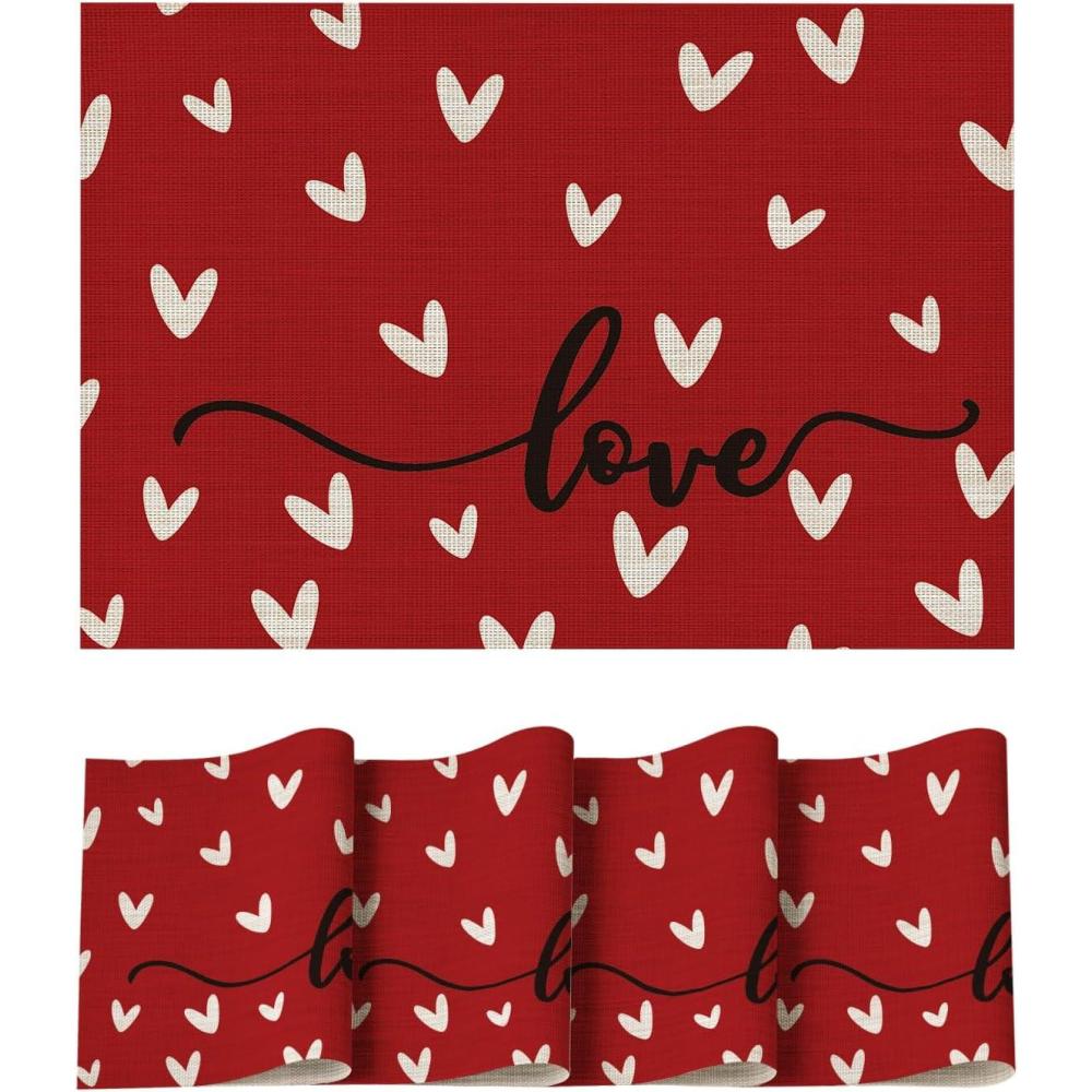 image:imageArtoid Mode Love Vinyl Valentines Day Placemats Set of 4 12x18 Inch Wipeable NonSlip PVC Place Mats for Party Kitchen Dining DecorRed