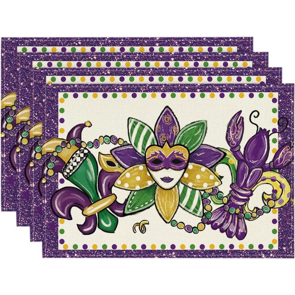 image:imageArtoid Mode Mask Lobster Iris Mardi Gras Placemats Set of 4 12x18 Inch Seasonal Carnival Holiday Table Mats for Party Kitchen Dining Decoration