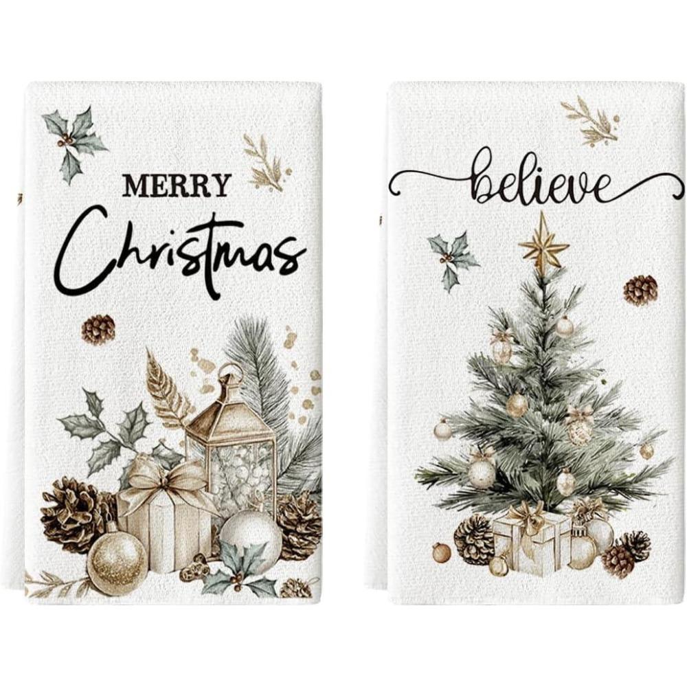image:imageArtoid Mode Pinecone Xmas Tree Merry Christmas Kitchen Towels Dish Towels 18x26 Inch Farmhouse Holly Winter Decoration Cleaning Set of 2