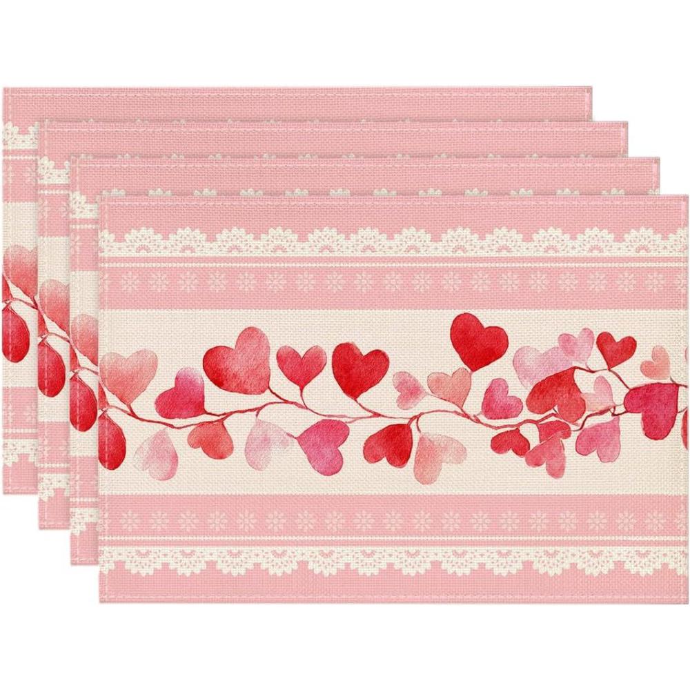 image:imageArtoid Mode Pink Love Hearts Valentine Placemats Set of 4 12x18 Inch Anniversary Table Mats for Party Kitchen Dining Decoration