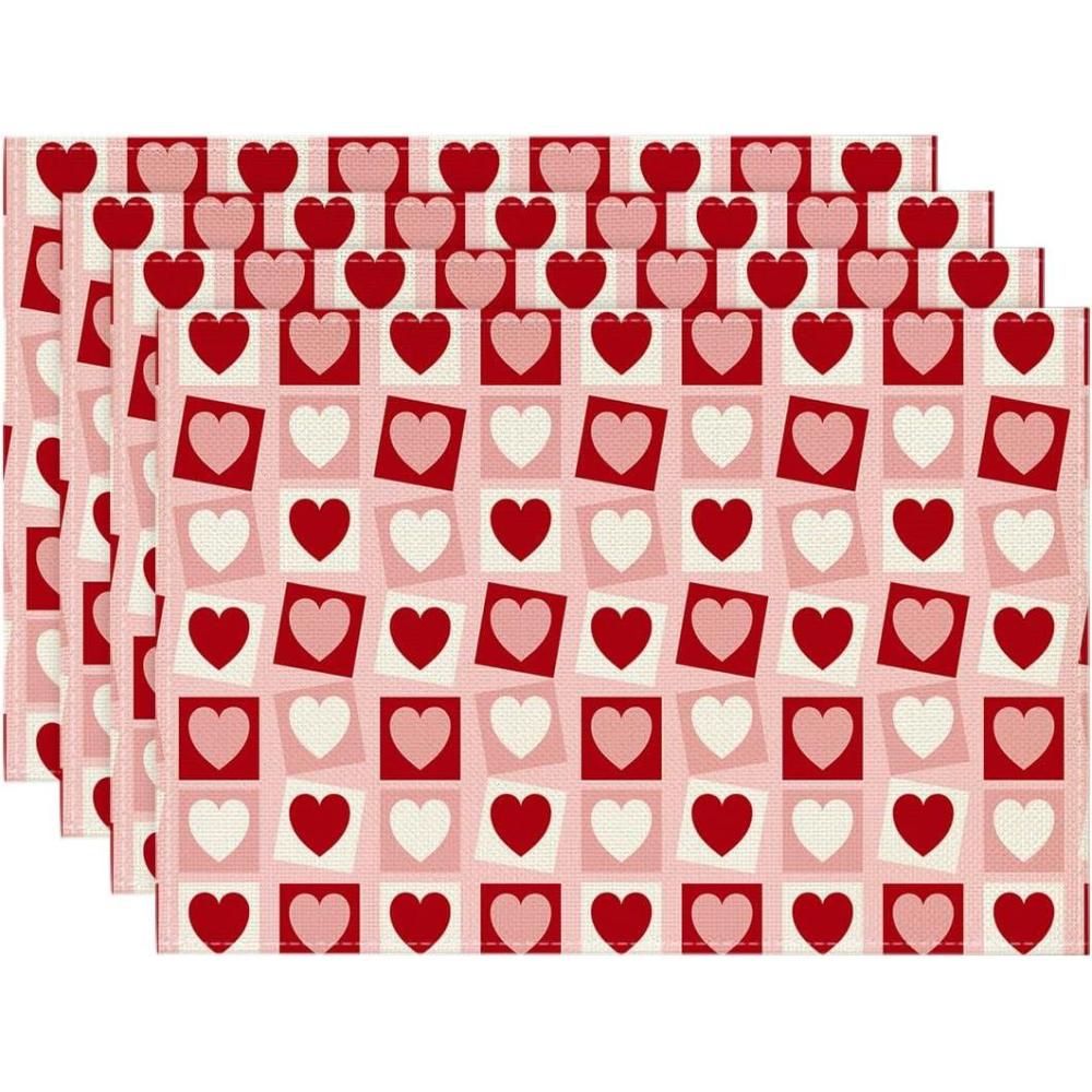 image:imageArtoid Mode Pink Love Hearts Valentine Placemats Set of 4 12x18 Inch Anniversary Wedding Table Mats for Party Kitchen Dining Decoration