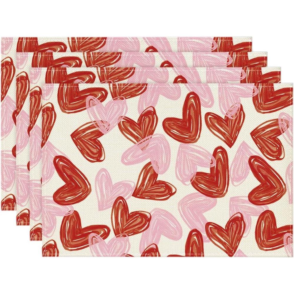 image:imageArtoid Mode Pink True Love Heart Placemats Set of 4 12x18 Inch Wedding Anniversary Table Mats for Party Kitchen Dining DecorationPink