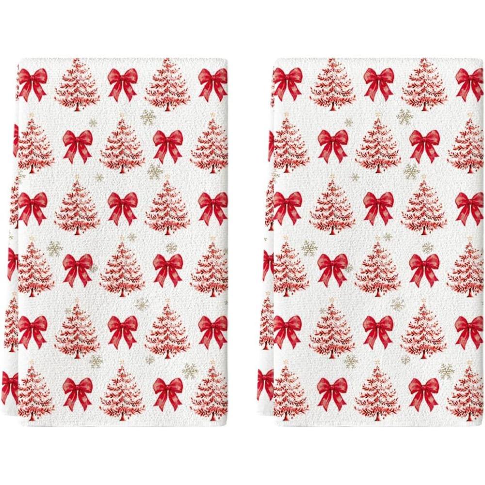 image:imageArtoid Mode Red Bowknot Xmas Tree Christmas Kitchen Towels Dish Towels 18x26 Inch Farmhouse Snowflake Winter Decoration Cleaning Set of 2Red