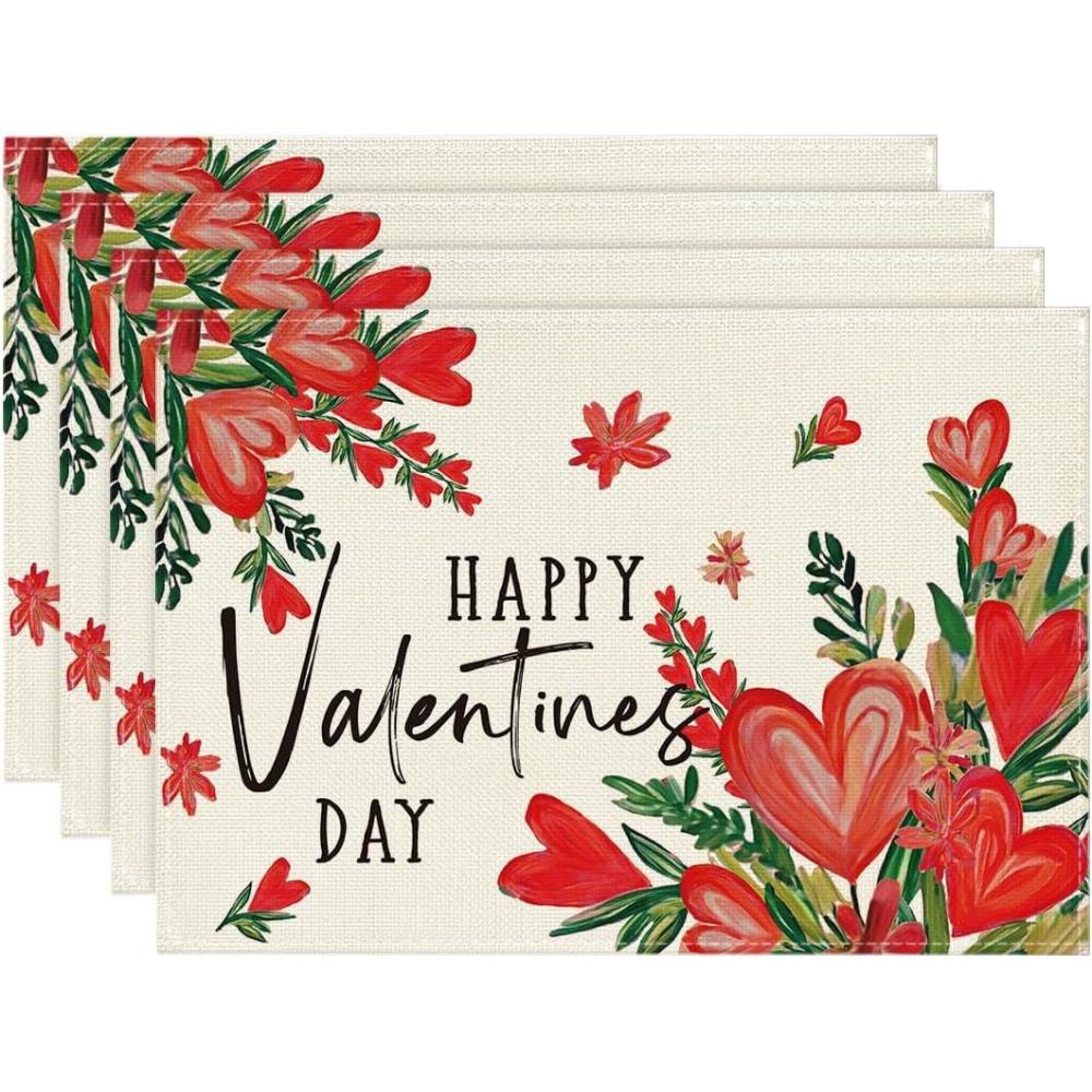 image:imageArtoid Mode Red Hearts Love Happy Valentines Placemats Set of 4 12x18 Inch Wedding Couple Anniversary Table Mats for Party Dining DecorationRed