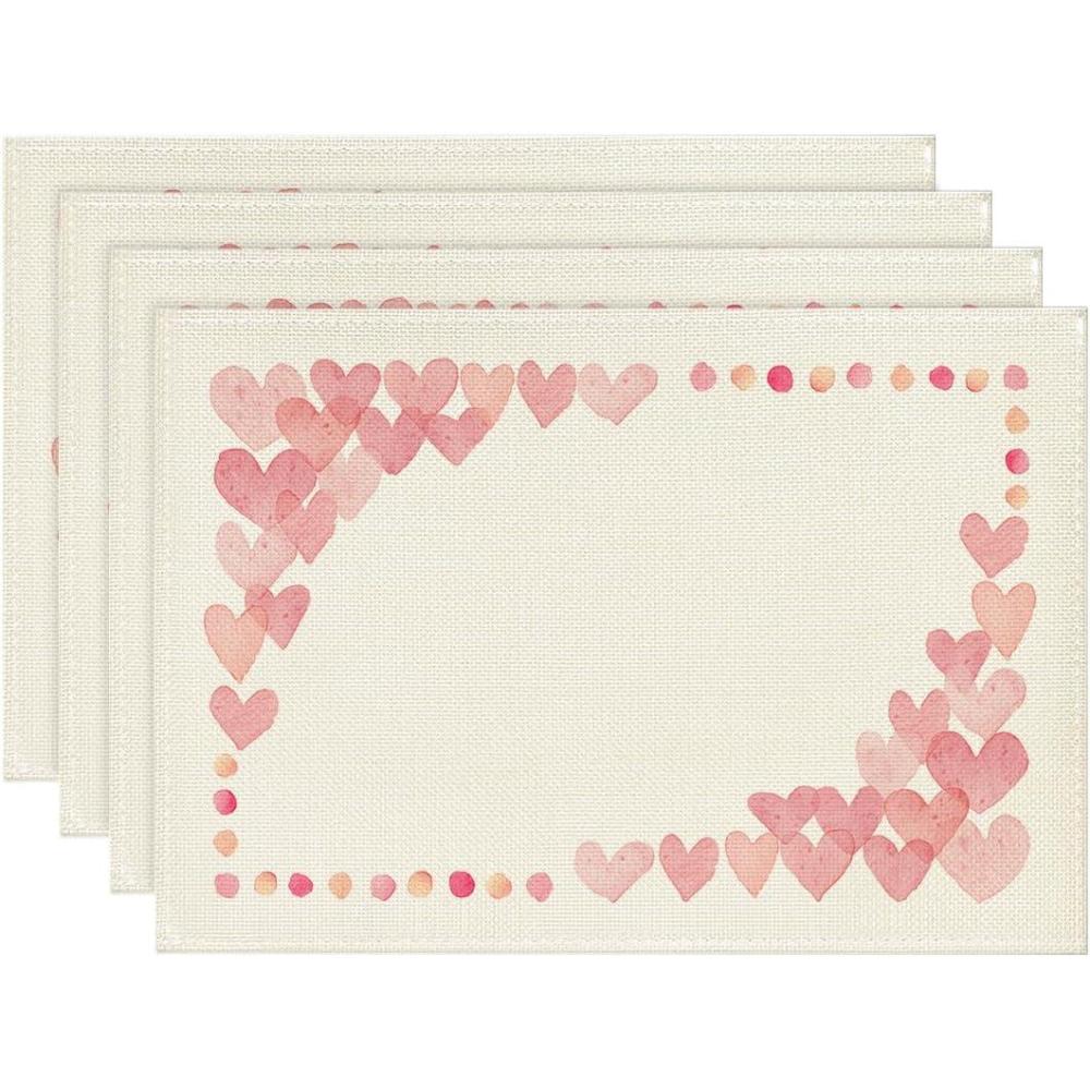 image:imageArtoid Mode Red Love Hearts Valentine Placemats Set of 4 12x18 Inch Anniversary Wedding Table Mats for Party Kitchen Dining DecorationBeige