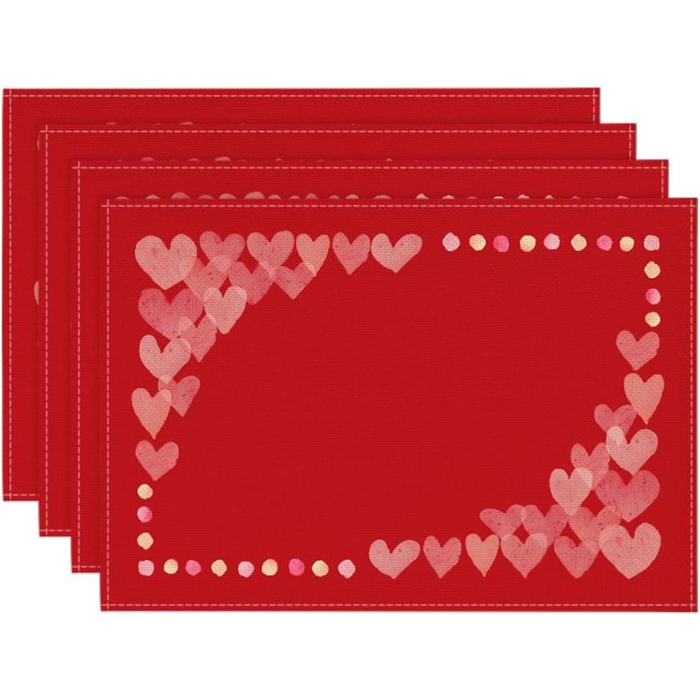 image:imageArtoid Mode Red Love Hearts Valentine Placemats Set of 4 12x18 Inch Anniversary Wedding Table Mats for Party Kitchen Dining DecorationRed