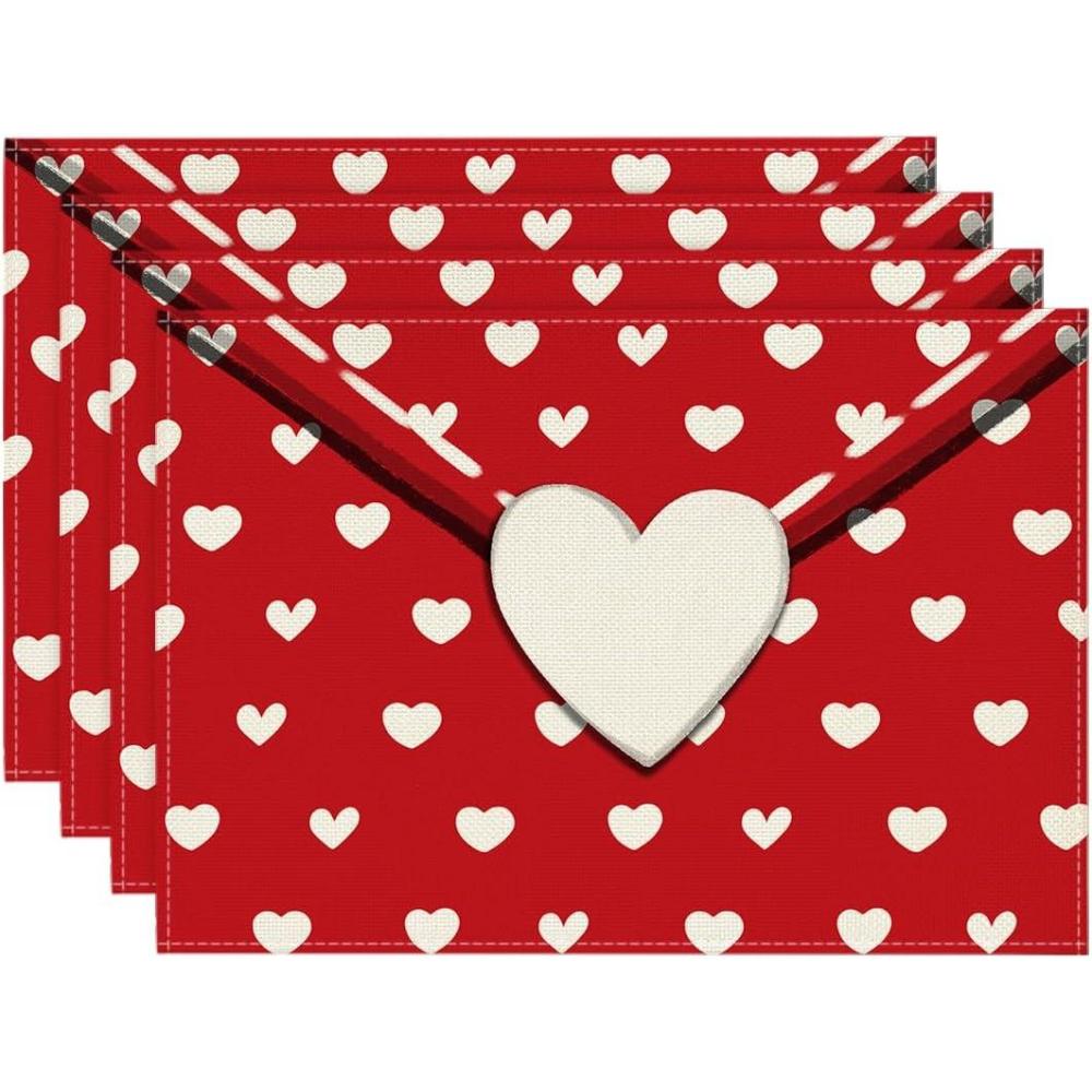 image:imageArtoid Mode Red Love Letter Placemats Set of 4 12x18 Inch Seasonal Anniversary Holiday Table Mats for Party Kitchen Dining DecorationRed