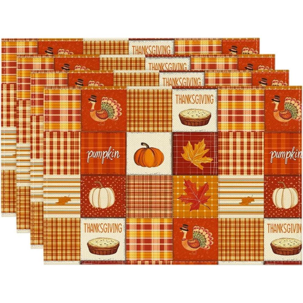 image:imageArtoid Mode Turkey Leaves Harvest Thanksgiving Placemats Set of 4 12x18 Inch Seasonal Table Mats for Party Kitchen Dining Decoration