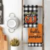 Artoid Mode Buffalo Plaid Hello Pumpkin Fall Kitchen Towels Dish Towels, 18×26 Inch Farmhouse Thanksgiving Decoration Hand Towels Set of 2