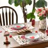Artoid Mode Love Tree Valentine Placemats Set of 4, 12×18 Inch Seasonal Anniversary Holiday Table Mats for Party Kitchen Dining Decoration
