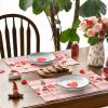 Artoid Mode Pink Love Hearts Valentine Placemats Set of 4, 12×18 Inch Anniversary Table Mats for Party Kitchen Dining Decoration