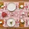 Artoid Mode Pink Love Hearts Valentine Placemats Set of 4, 12×18 Inch Anniversary Table Mats for Party Kitchen Dining Decoration