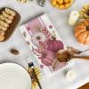 Artoid Mode Pink Stripes Pumpkin Happy Fall Kitchen Towels Dish Towels, 18×26 Inch Farmhouse Maple Leaves Decoration Hand Towels Set of 2(Pink)
