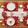 Artoid Mode White Red Heart Valentine Placemats Set of 6, 12×18 Inch Wedding Anniversary Table Mats for Party Kitchen Dining Decoration