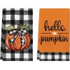Artoid Mode Buffalo Plaid Hello Pumpkin Fall Kitchen Towels Dish Towels, 18×26 Inch Farmhouse Thanksgiving Decoration Hand Towels Set of 2
