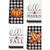 Artoid Mode Buffalo Plaid Pumpkin Hello Fall Kitchen Towels Dish Towels, 18×26 Inch Decoration Hand Towels Set of 4(Black)