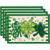 Artoid Mode Four Leaf Clover Shamrocks St. Patrick’s Day Round Placemats Set of 4,14 Inch Seasonal Holiday Farmhouse Table Mats for Party Kitchen Dining Decoration(Beige)