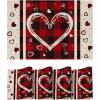 Artoid Mode Hearts Vinyl Valentine’s Day Placemats Set of 4, 12×18 Inch Wipeable Non-Slip PVC Place Mats for Party Kitchen Dining Decor(Red)