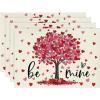 Artoid Mode Love Tree Valentine Placemats Set of 4, 12×18 Inch Seasonal Anniversary Holiday Table Mats for Party Kitchen Dining Decoration