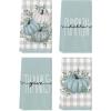 Artoid Mode Orange Eucalyptus Leaves Hello Pumpkin Fall Kitchen Towels Dish Towels, 18×26 Inch Farmhouse Give Thanks Decoration Hand Towels Set of 4(Blue)