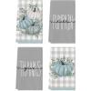 Artoid Mode Orange Eucalyptus Leaves Hello Pumpkin Fall Kitchen Towels Dish Towels, 18×26 Inch Farmhouse Give Thanks Decoration Hand Towels Set of 4(Grey)