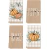Artoid Mode Orange Eucalyptus Leaves Hello Pumpkin Fall Kitchen Towels Dish Towels, 18×26 Inch Farmhouse Give Thanks Decoration Hand Towels Set of 4(Orange)