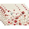 Artoid Mode Red Floral Valentine Round Valentine Placemats Set of 4, 14 Inch Wedding Anniversary Table Mats for Dining Decoration(Beige)