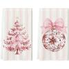 Artoid Mode Red Stripe Xmas Tree Christmas Kitchen Towels Dish Towels, 18×26 Inch Farmhouse Ornaments Winter Decoration Cleaning Set of 2(Pink)