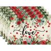Artoid Mode Rose Hearts Love Valentine’s Placemats Set of 4, 12×18 Inch Wedding Anniversary Spring Table Mats for Party Dining Decoration