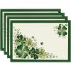 Artoid Mode Shamrocks Floral Leaves St. Patrick’s Day Round Placemats Set of 4, 14 Inch Lucky Irish Spring Table Mats for Party Kitchen Dining Decoration(Green)