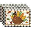 Artoid Mode Turkey Thanksgiving Placemats Set of 4, 12×18 Inch Fall Harvest Buffalo Plaid Table Mats for Party Kitchen Dining Decoration