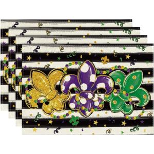 Artoid Mode Fleur De Lis Carnival Mardi Gras Placemats Set of 4, 12×18 Inch Seasonal Spring Holiday Table Mats for Party Kitchen Dining Decoration(Black)